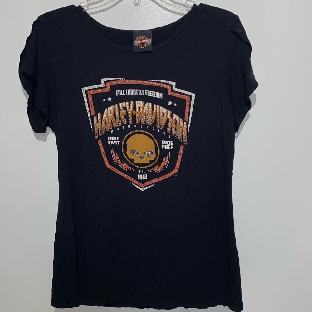 Harley-Davidson Women's Black Full Throttle Freedom Skull Graphic T-Shirt Medium